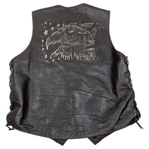 Leather‎ Biker Western Side Lace Vest Eagle Head Stars Men’s XL Brown
